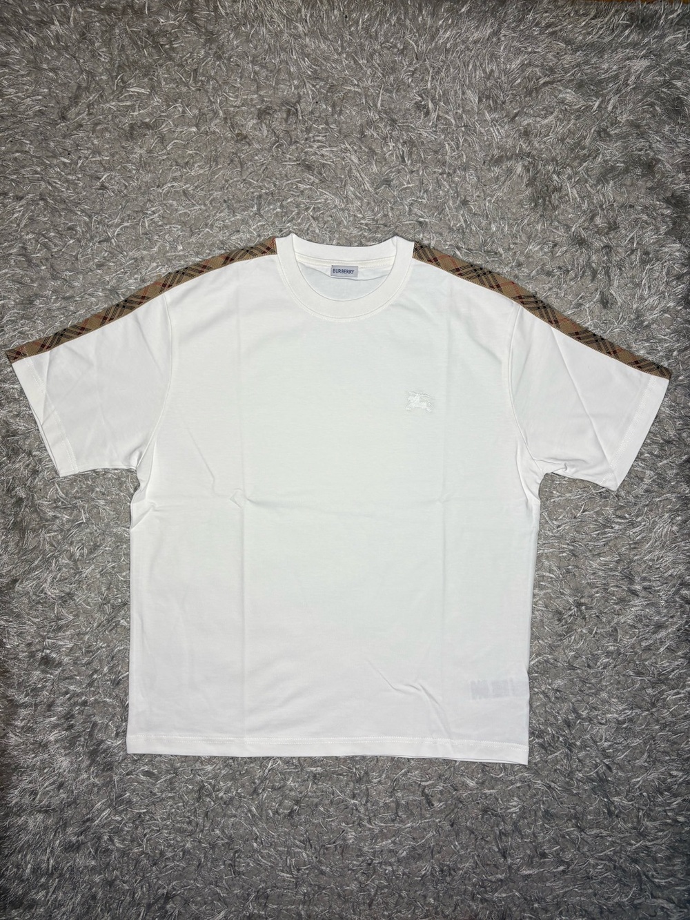 White Burberry Checkered Trim Cotton T-Shirt - Picture 1 of 3